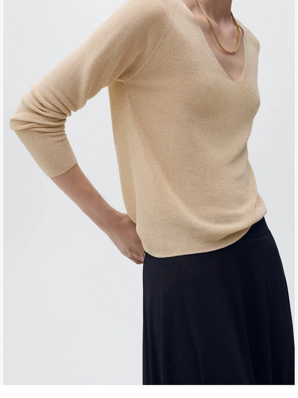 Mango Metallic Gold Knit Top